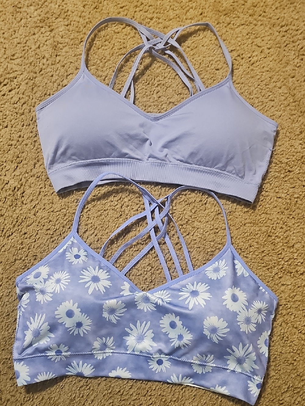 Arizona Jean Company Lavender Strappy Sports Bras with White Daisy Print
